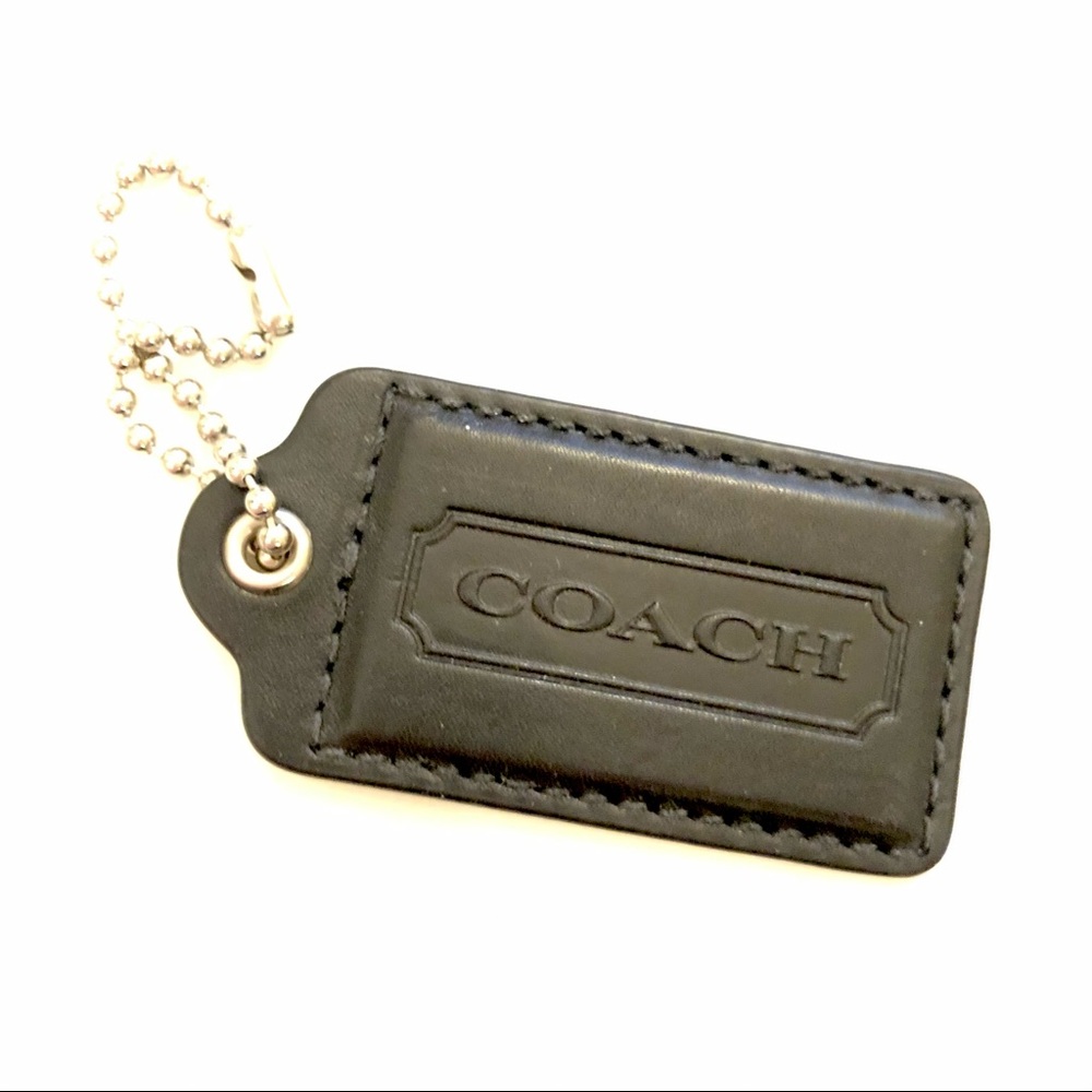 Coach Black Leather Keychain Tag